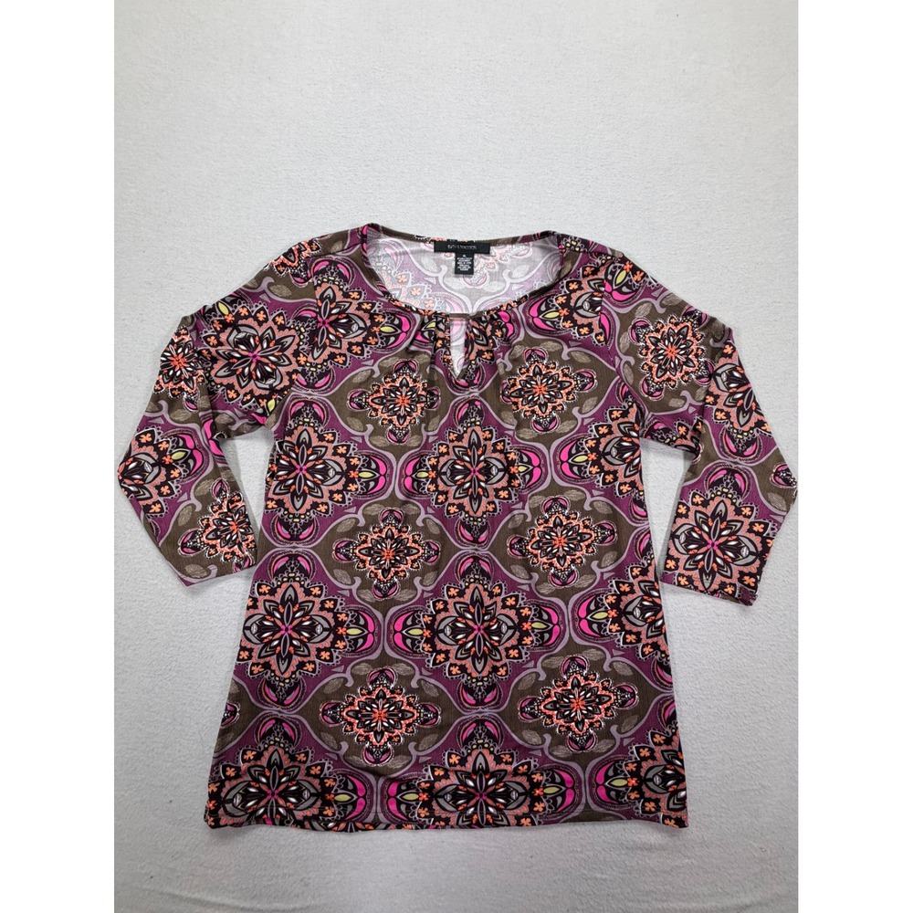 89th & Madison Top Womens XL Good Purple Medallion Print Keyhole 3/4 Sleeve